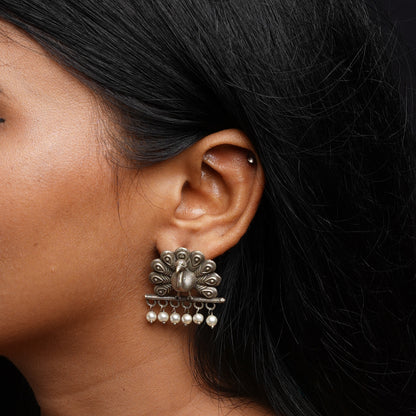 Mayurika- Silver Brass Pearl Stud Earring