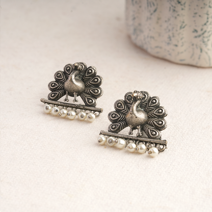 Mayurika- Silver Brass Pearl Stud Earring