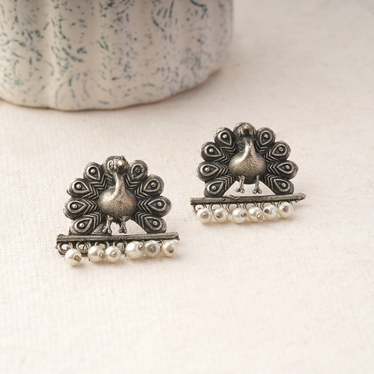 Mayurika- Silver Brass Pearl Stud Earring