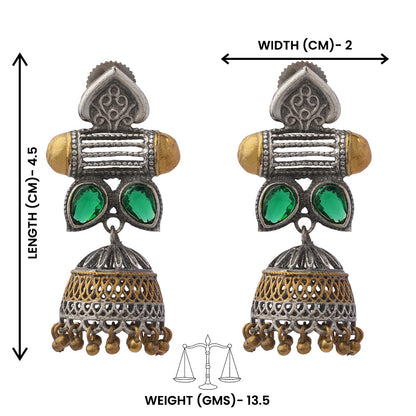 Rupali – Oxidised Silver Brass Stone-Studded Dangler Earrings (Green)