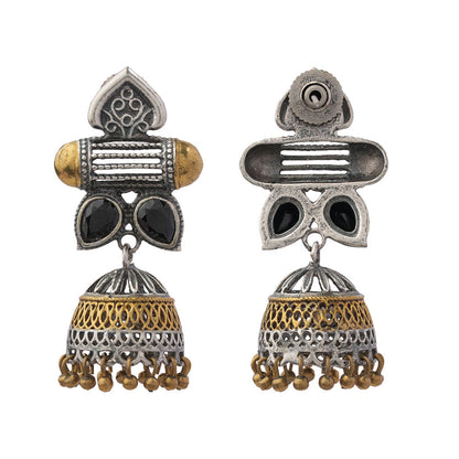 Rupali – Oxidised Silver Brass Stone-Studded Dangler Earrings (Black)