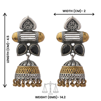 Rupali – Oxidised Silver Brass Stone-Studded Dangler Earrings (Black)