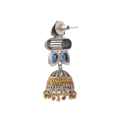 Rupali- Silver Brass Stone studdes Oxidised dangler earrings(Blue)