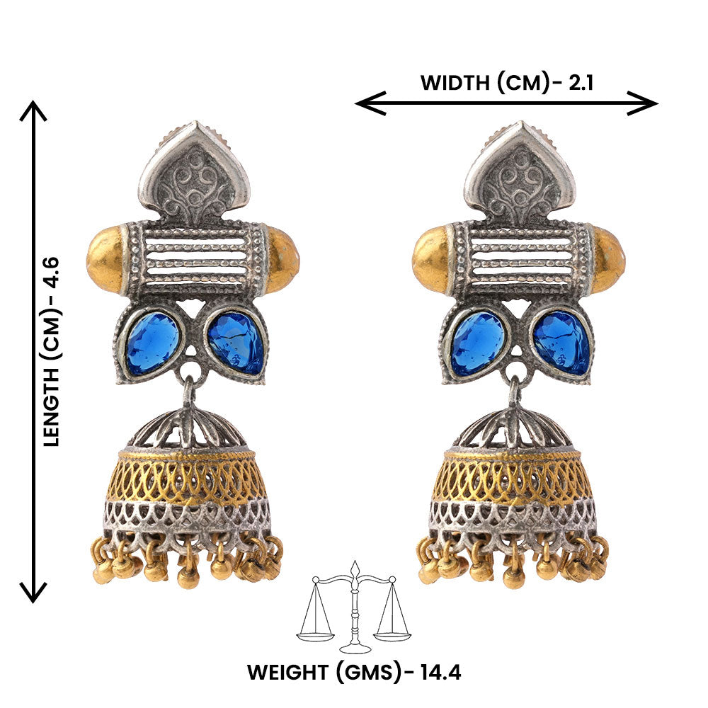 Rupali – Oxidised Silver Brass Stone-Studded Dangler Earrings(Blue)