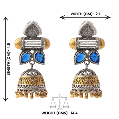 Rupali – Oxidised Silver Brass Stone-Studded Dangler Earrings(Blue)