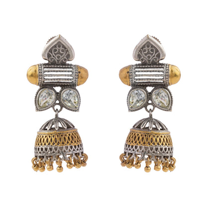Rupali- Silver Brass Stone studdes Oxidised dangler earrings(White)