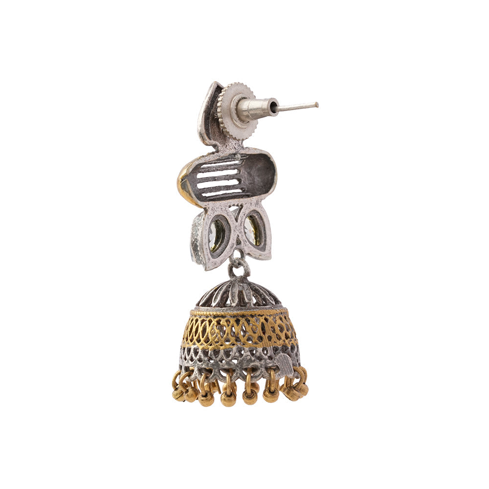 Rupali- Silver Brass Stone studdes Oxidised dangler earrings(White)