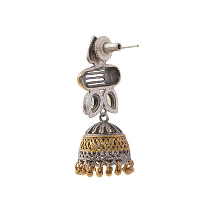 Rupali- Silver Brass Stone studdes Oxidised dangler earrings(White)