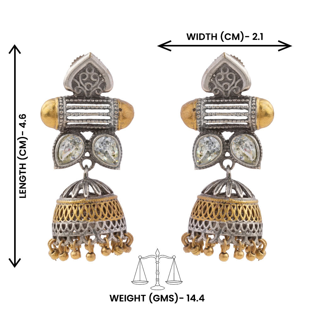 Rupali- Silver Brass Stone studdes Oxidised dangler earrings(White)