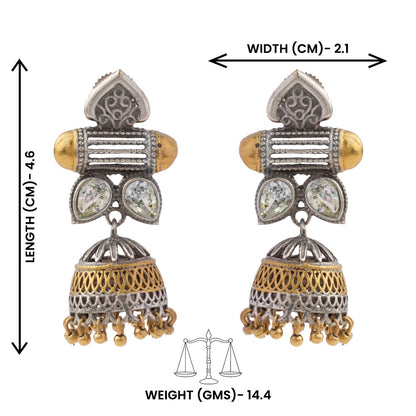 Rupali- Silver Brass Stone studdes Oxidised dangler earrings(White)