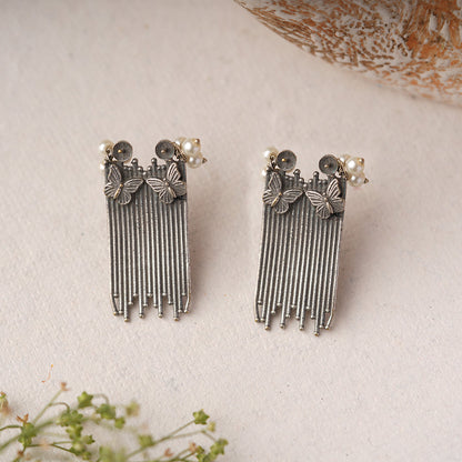 Vihangi- Silver Brass Oxidised dangler earrings