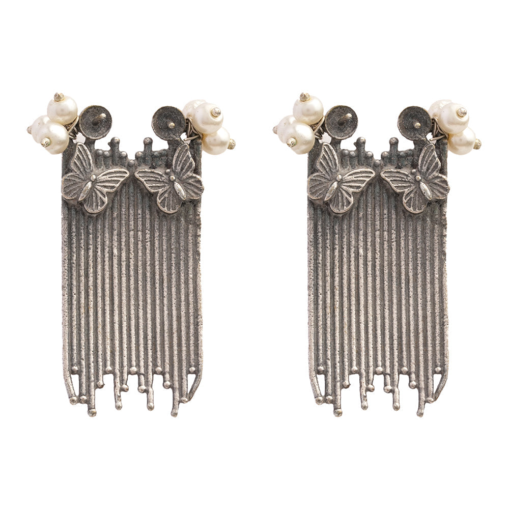 Vihangi- Silver Brass Oxidised dangler earrings