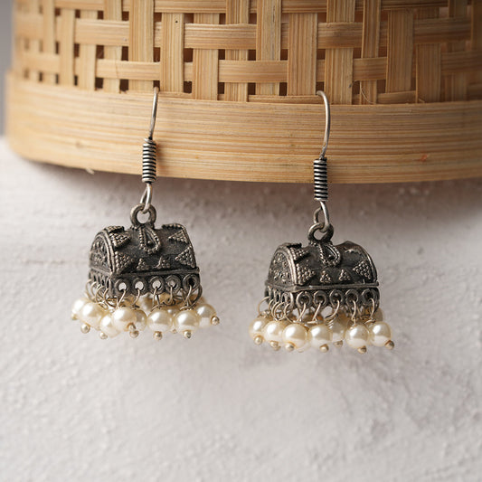 Phooljhal- Silver Brass Pearl jhumka earrings