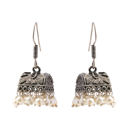 Phooljhal- Silver Brass Pearl jhumka earrings