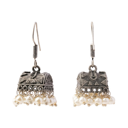 Phooljhal- Silver Brass Pearl jhumka earrings