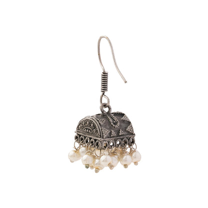 Phooljhal- Silver Brass Pearl jhumka earrings