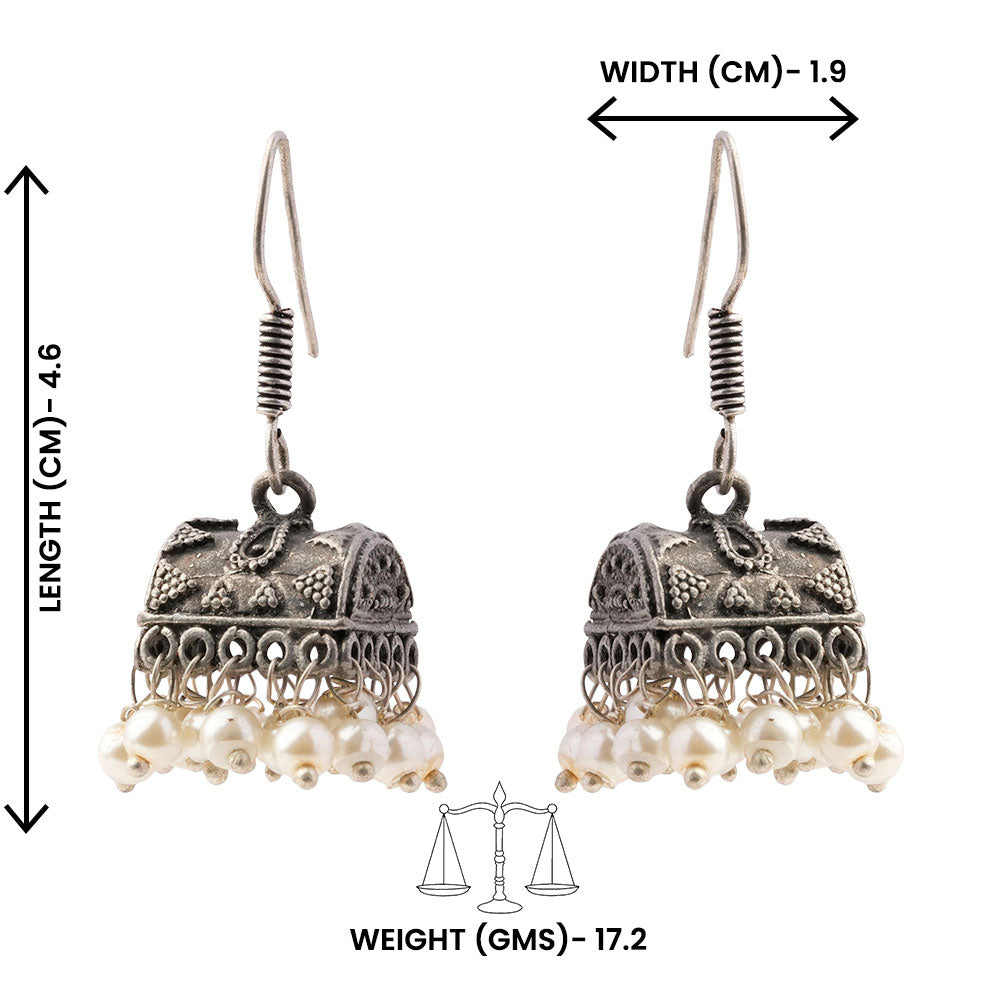 Phooljhal- Silver Brass Pearl jhumka earrings