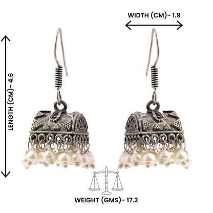 Phooljhal- Silver Brass Pearl jhumka earrings