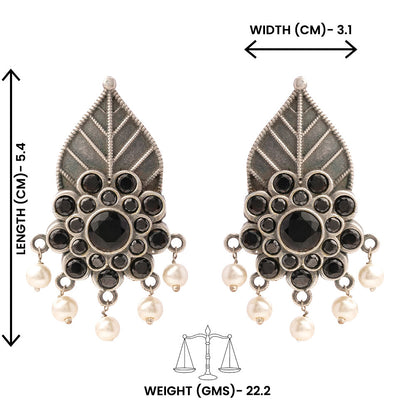 PatraPushp- Silver Brass Pearl dangler earrings(Black)