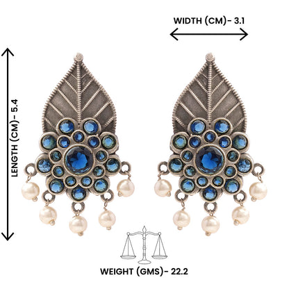PatraPushp- Silver Brass Pearl dangler earrings(Blue)