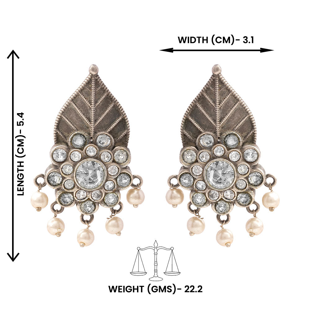 PatraPushp- Silver Brass Pearl dangler earrings(white)