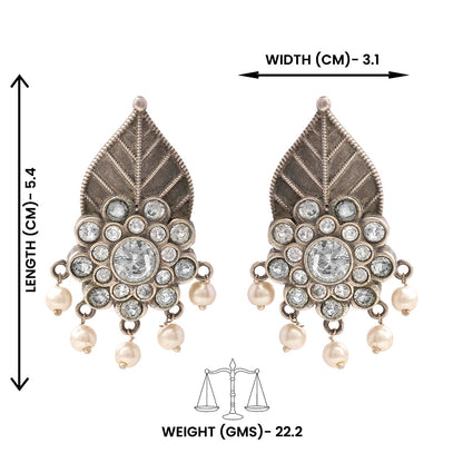 PatraPushp- Silver Brass Pearl dangler earrings(white)