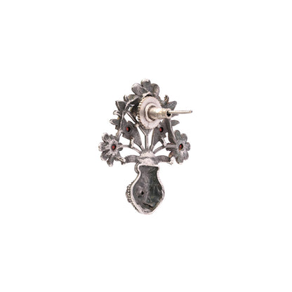 Pushp Kalash- Silver Brass Oxidised stud earrings(Red)