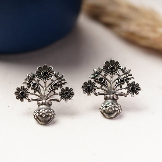 Phool- Silver Brass Oxidised stud earrings