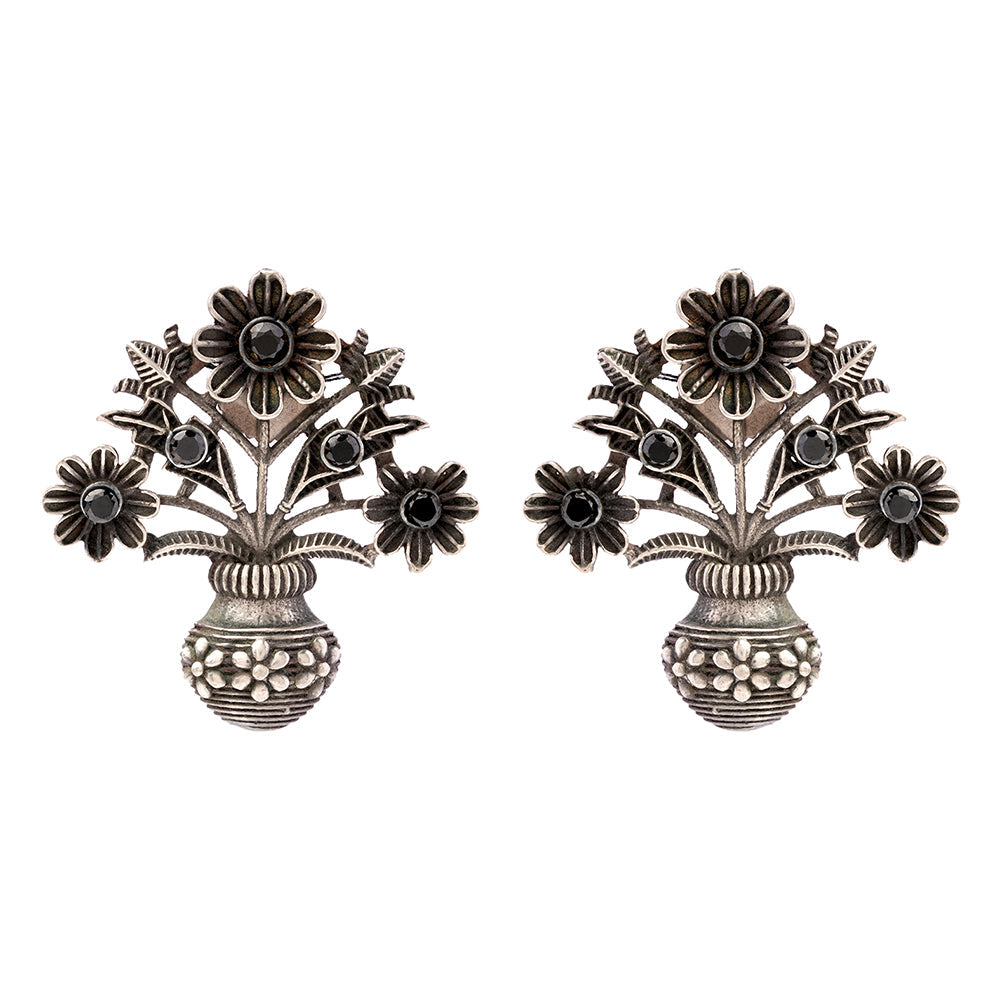 Phool- Silver Brass Oxidised stud earrings