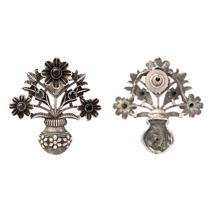Phool- Silver Brass Oxidised stud earrings