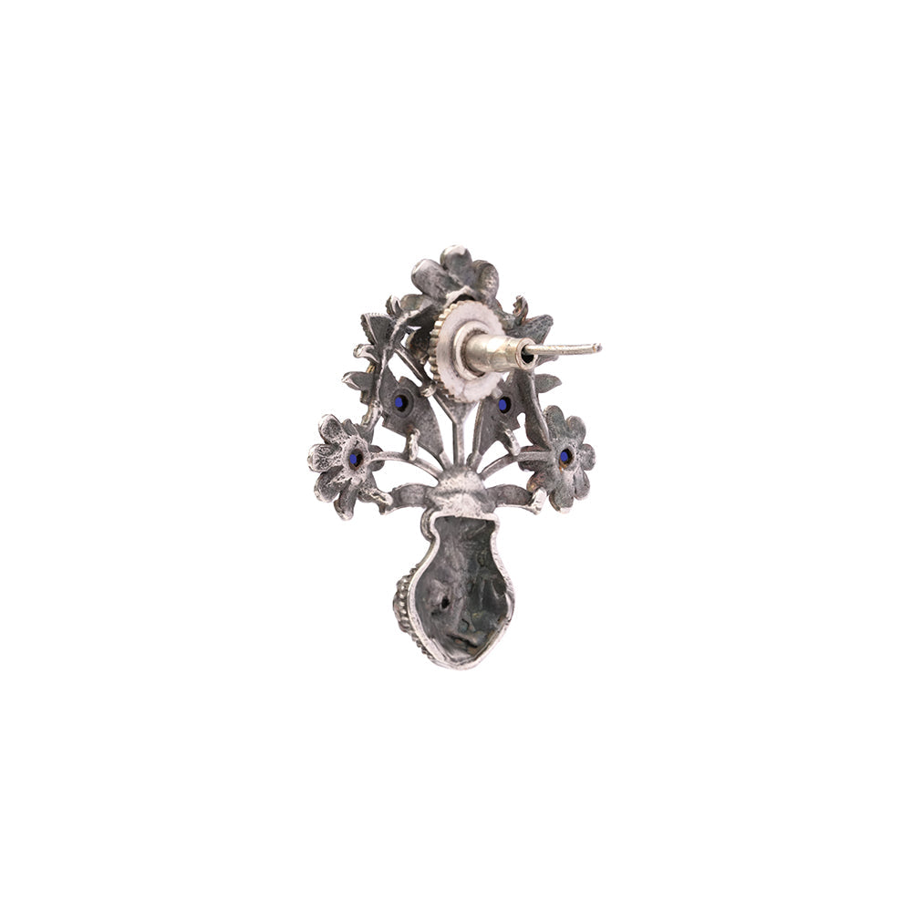 Pushp Kalash- Silver Brass Oxidised stud earrings(Blue)