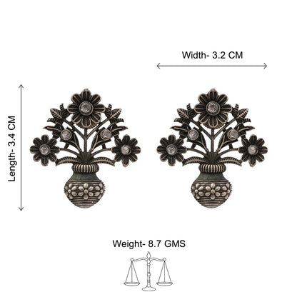 Pushp Kalash- Silver Brass Oxidised stud earrings(White)