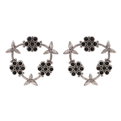 PushpMukuta- Silver Brass Oxidised dangler earrings