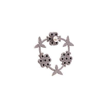 PushpMukuta- Silver Brass Oxidised dangler earrings