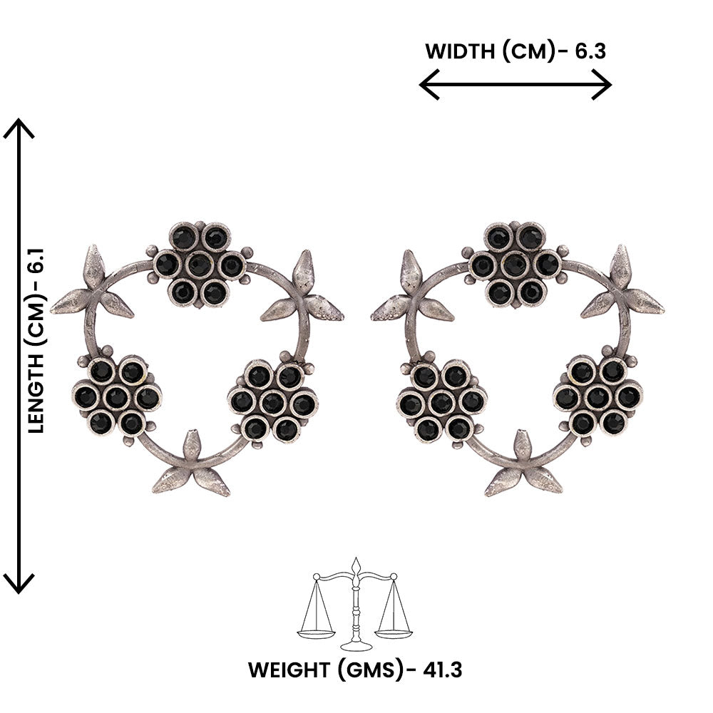 PushpMukuta- Silver Brass Oxidised dangler earrings