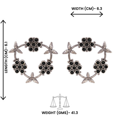 PushpMukuta- Silver Brass Oxidised dangler earrings