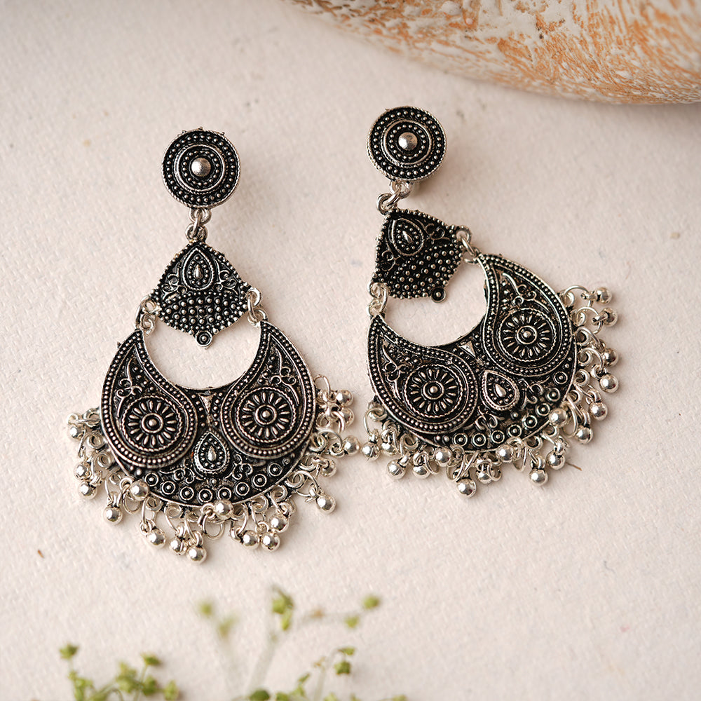 Antarika- Silver Brass Oxidised dangler earrings