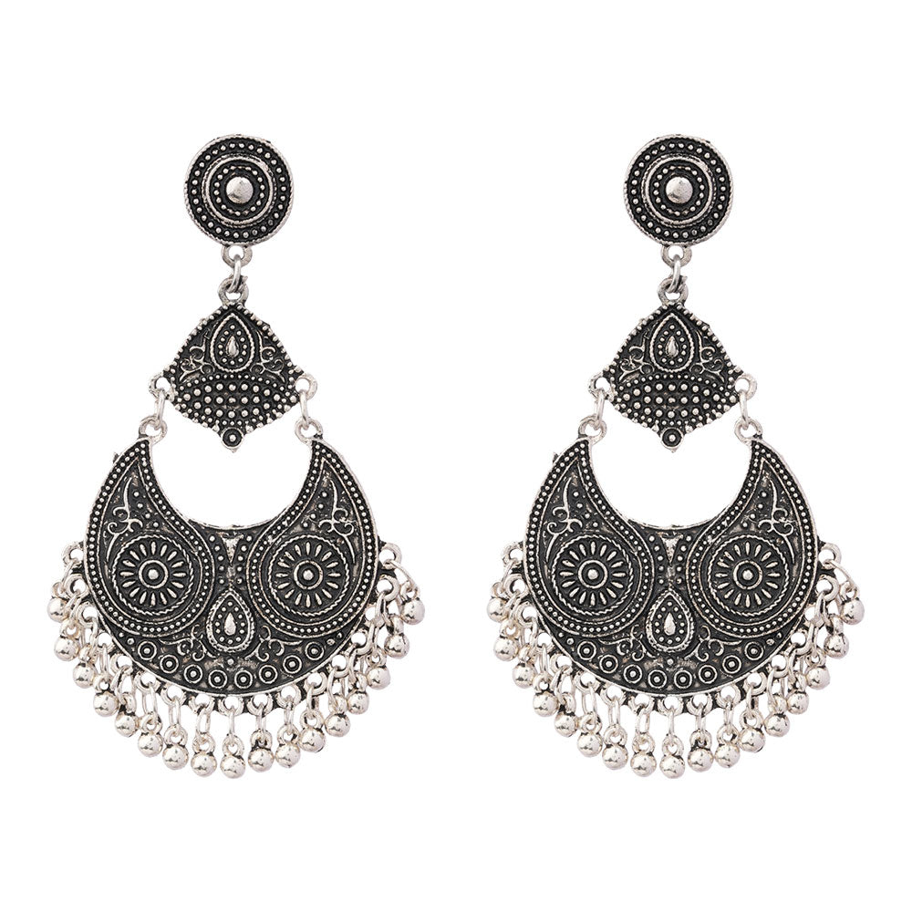 Antarika- Silver Brass Oxidised dangler earrings