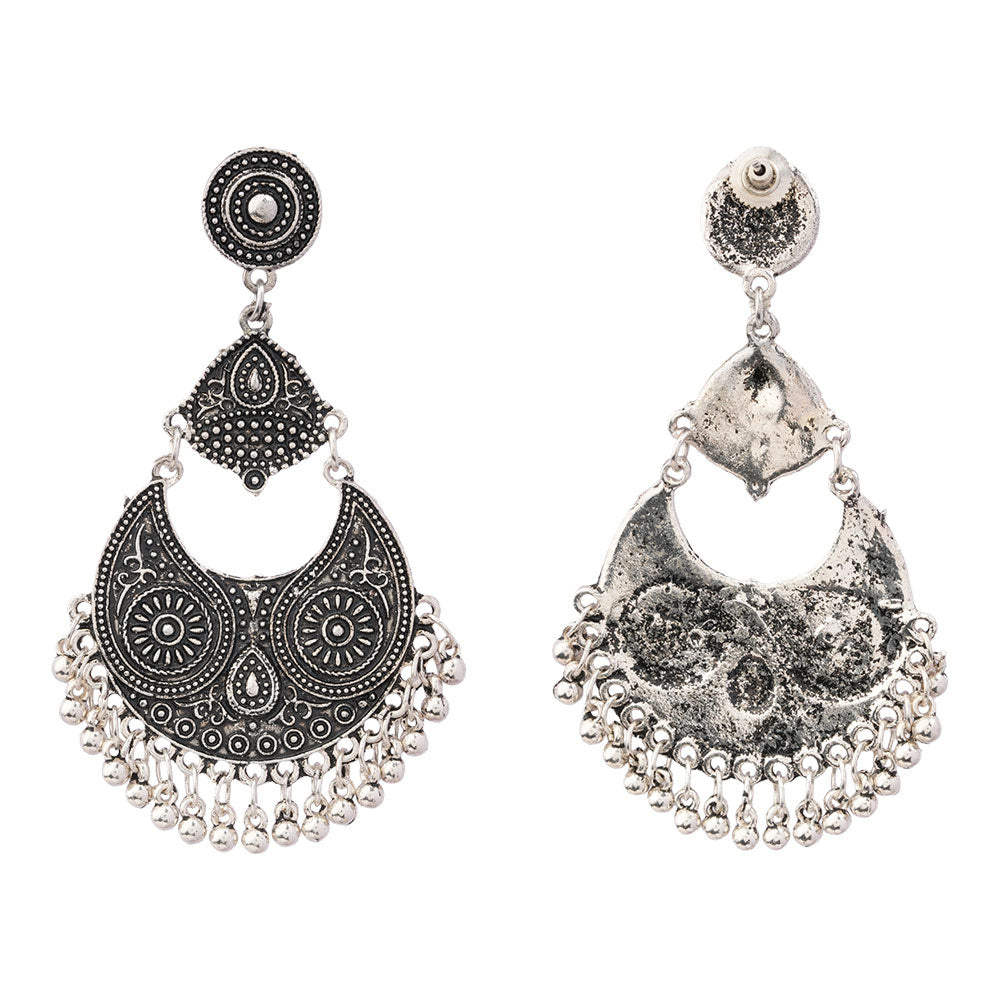 Antarika- Silver Brass Oxidised dangler earrings