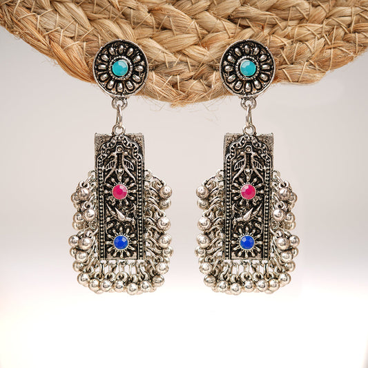 Meghra- Silver Brass ghunghroo dangler earrings