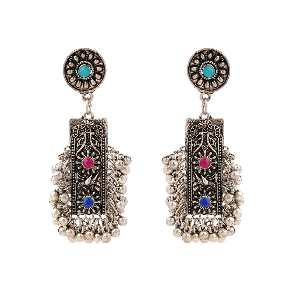 Meghra- Silver Brass ghunghroo dangler earrings
