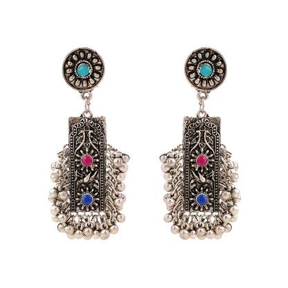Meghra- Silver Brass ghunghroo dangler earrings