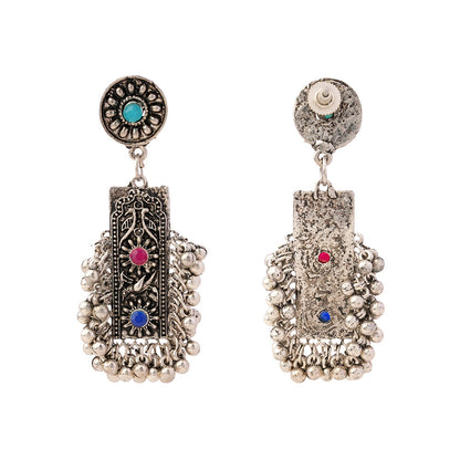 Meghra- Silver Brass ghunghroo dangler earrings