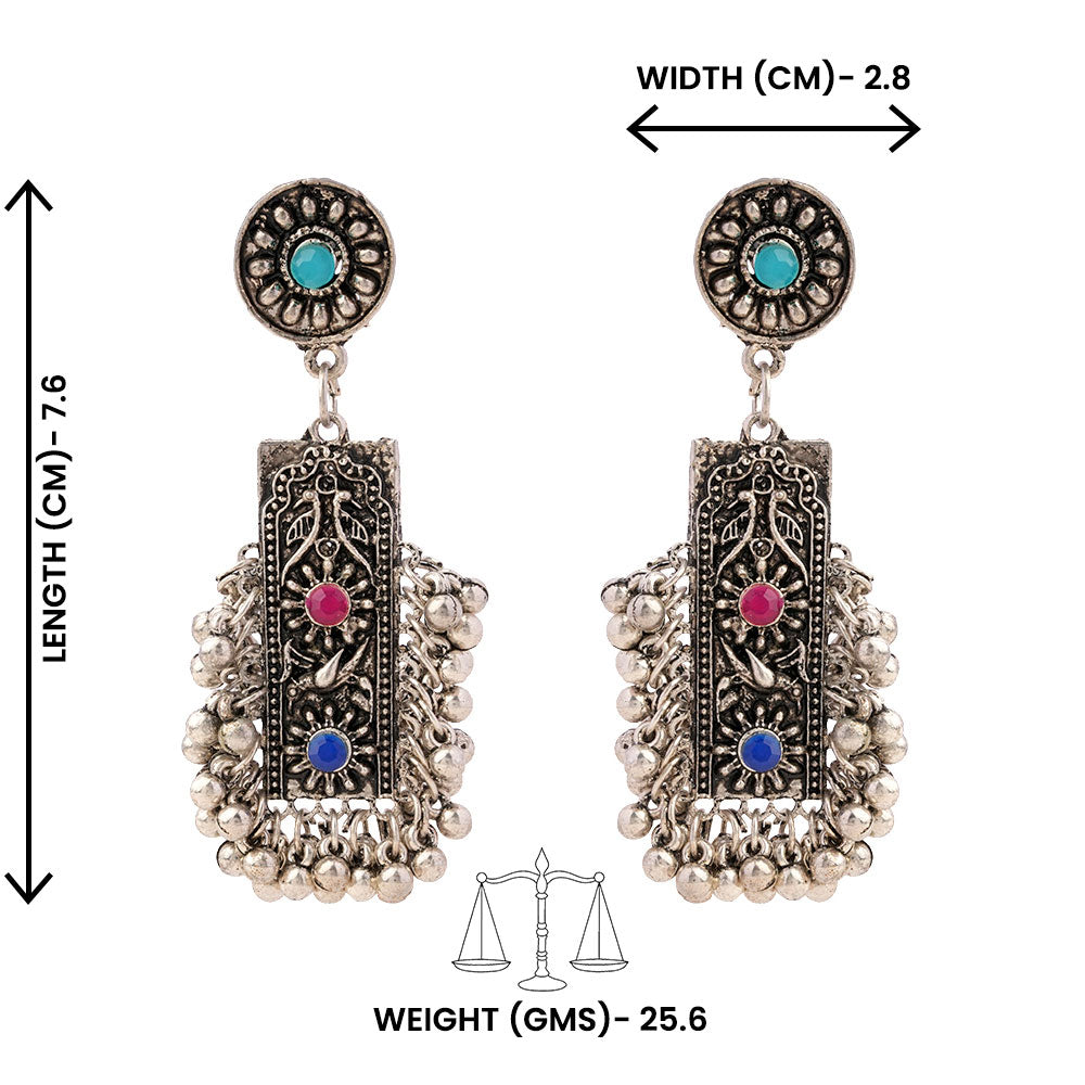 Meghra- Silver Brass ghunghroo dangler earrings