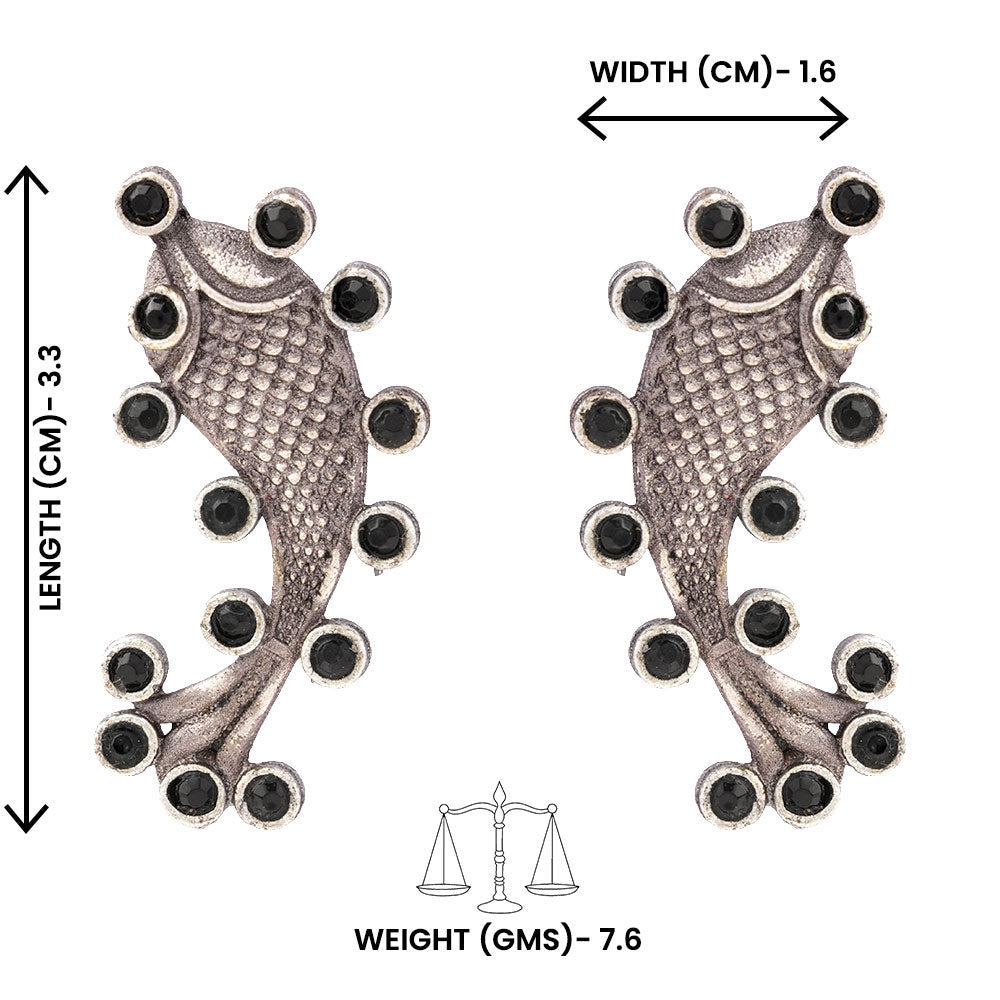 Meen- Silver oxidised Stone-Studded stud earrings(Black)