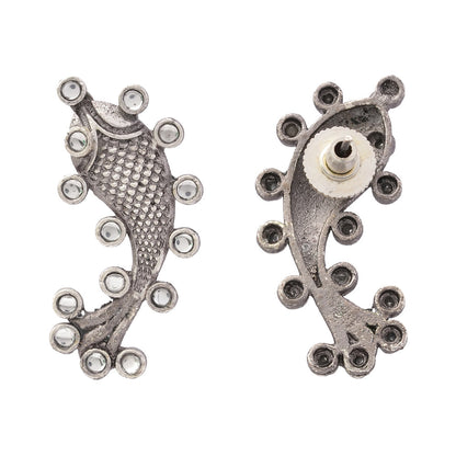 Meen- Silver oxidised Stone-Studded stud earrings(White)