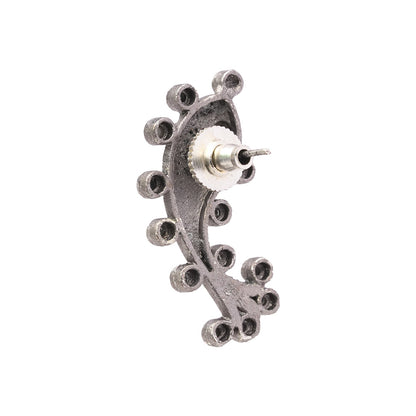 Meen- Silver oxidised Stone-Studded stud earrings(White)