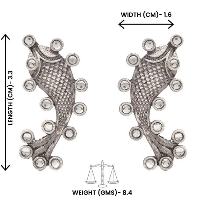 Meen- Silver oxidised Stone-Studded stud earrings(White)