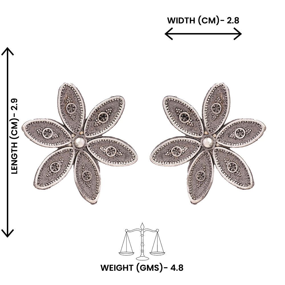 Gulika- Silver Brass Stud Oxidised Earrings