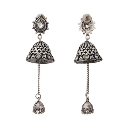 Antara- Kundan Studded Oxidised Jhumka Earrings